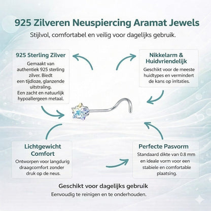 Aramat Jewels stalen neuspiercing met AB transparante zirkonia en S-bocht staafje voor een stijlvolle look.