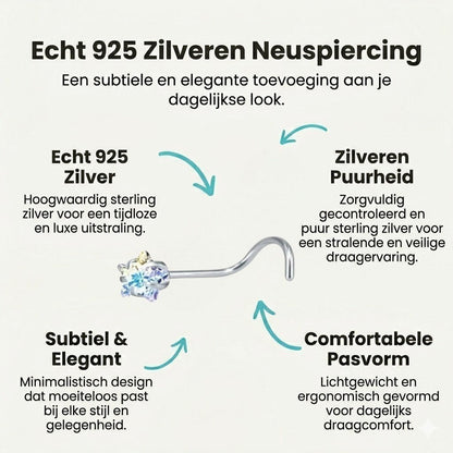 Aramat Jewels stalen neuspiercing met een schitterend AB transparant zirkonia steentje en een handig S-bocht staafje.