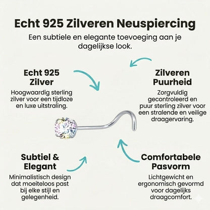 Aramat Jewels stalen neuspiercing met een schitterend AB transparant zirkonia steentje en een handig S-bocht staafje.