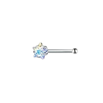 Aramat Jewels stalen neuspiercing met een sprankelende AB transparante zirkonia in stervorm en recht staafje.