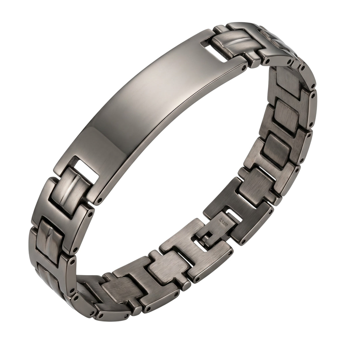 Aramat Jewels zilverkleurige stalen plaatarmband voor heren, 21cm lang en 12mm breed, met een stoere schakel.