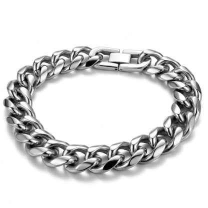 Aramat Jewels zilverkleurige stalen gourmet schakelarmband voor heren, 21cm lang en 12mm breed.