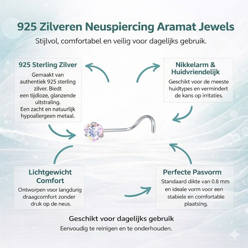 Aramat Jewels steel nose piercing with AB transparent heart-shaped zirconia. S-bend shaft.