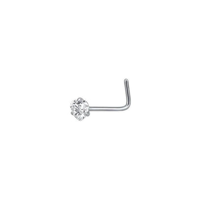Aramat Jewels silver steel nose studs with clear cubic zirconia in round, heart, and star shapes.