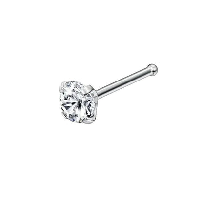 Aramat Jewels silver-tone steel nose stud with a clear round 2mm zirconia stone and a straight post.