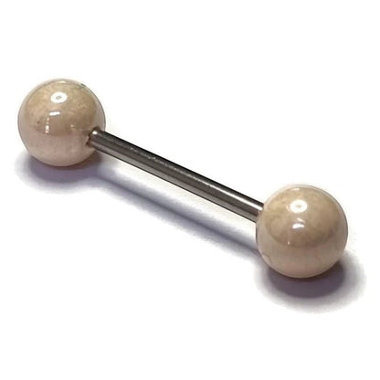 Aramat Jewels steel tongue piercing with a single pearl ball. Hypoallergenic and elegant.