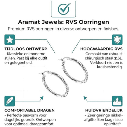 Aramat Jewels silver-tone stainless steel twisted hoop earrings, 30mm diameter, oval shape with a 3-strand twisted design.