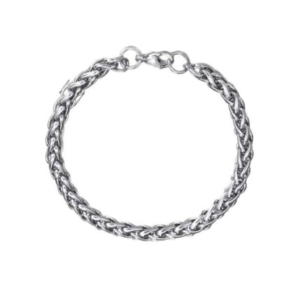 Zilverkleurige Aramat Jewels vossenstaart armband van roestvrij staal met een gevlochten schakel van 6 mm breed.