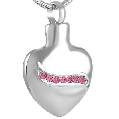 Aramat Jewels zilverkleurige stalen hart ashanger met een lijn van roze zirkonia's, 32mm.