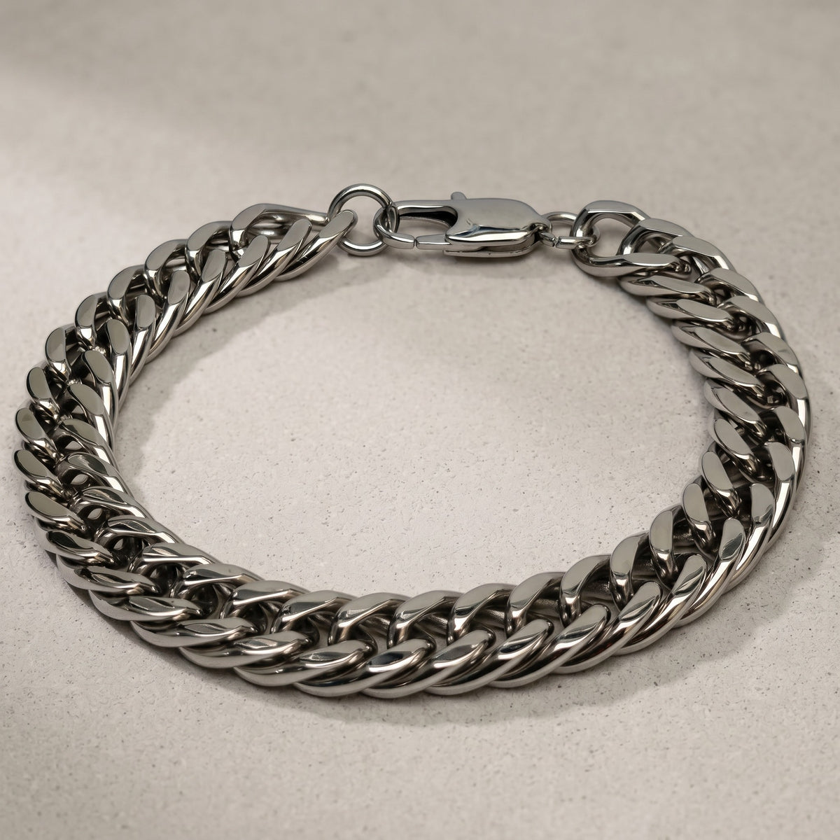 Aramat Jewels zilverkleurige stalen curb cuban schakelarmband voor heren en dames, 20cm lang en 9mm breed.