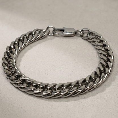 Aramat Jewels zilverkleurige stalen curb cuban schakelarmband voor heren en dames, 20cm lang en 9mm breed.