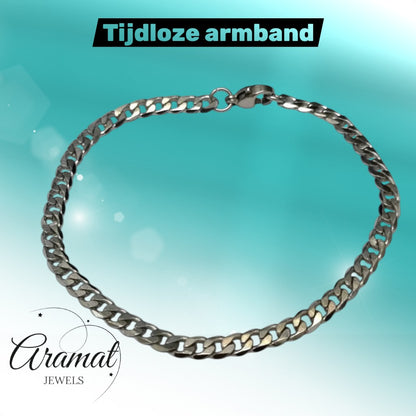 Aramat Jewels zilverkleurige stalen gourmet armband van 19cm en 4mm breed met een schakelsluiting.