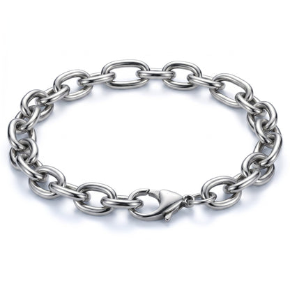 Aramat Jewels zilverkleurige stalen fantasie schakelarmband 22cm lang en 10mm breed met karabijnsluiting.
