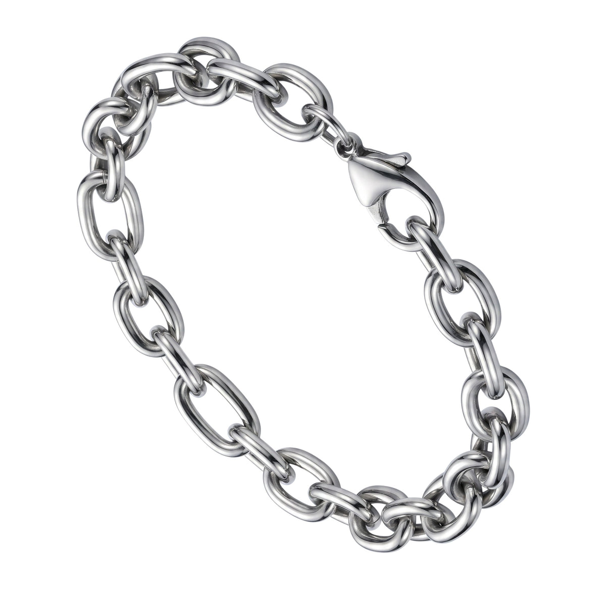 Aramat Jewels zilverkleurige stalen fantasie schakelarmband van 22cm lang en 10mm breed met karabijnsluiting.