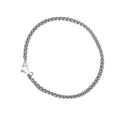 Zilverkleurige Aramat Jewels vossenstaart armband van 3mm breed, gemaakt van duurzaam roestvrij staal.