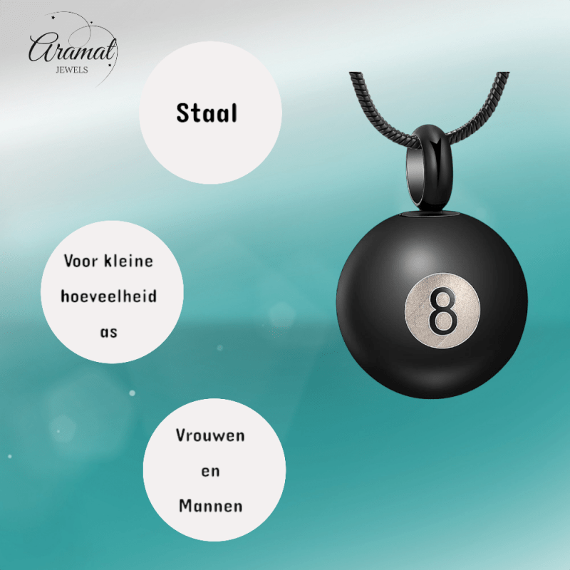 Ashanger Biljartbal met Cijfer 8 - Zwart RVS - hang1323 - 20002 - Gedenkhangers kopen# - alles - ashangers - Assieraad