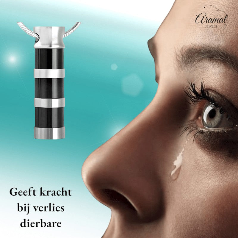 Ashanger Cilinder - RVS met Zwart - Zilveren Strepen - hang428 - Gedenkhangers kopen# - alles - ashangers - Assieraad