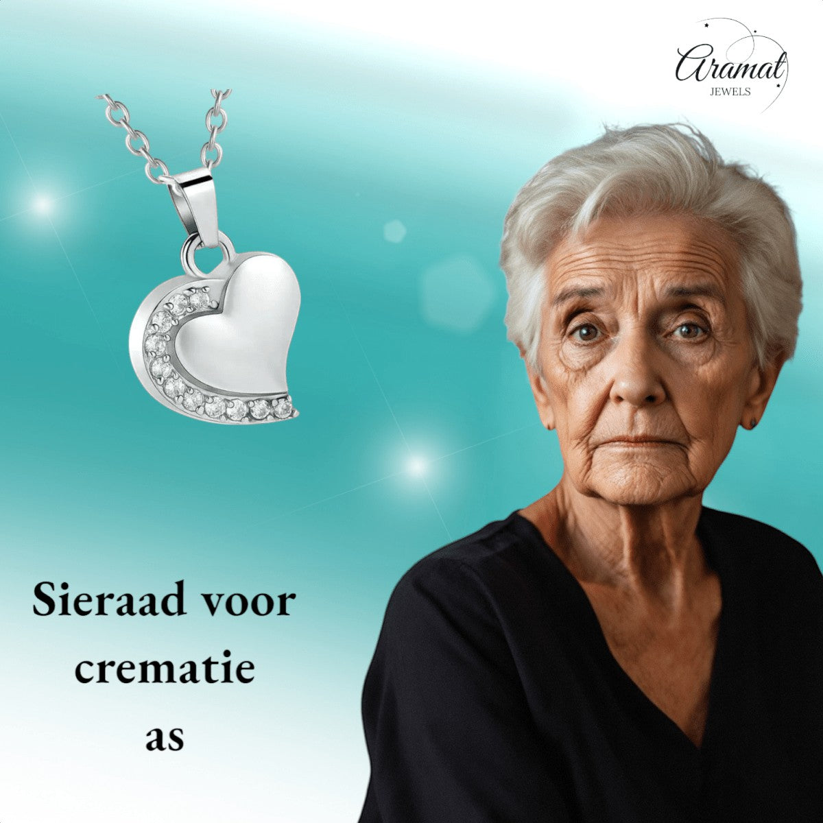 Ashanger hartje staal met zirkonia 24x19mm - Aramat Jewels - Gedenkhangers - cadeautip