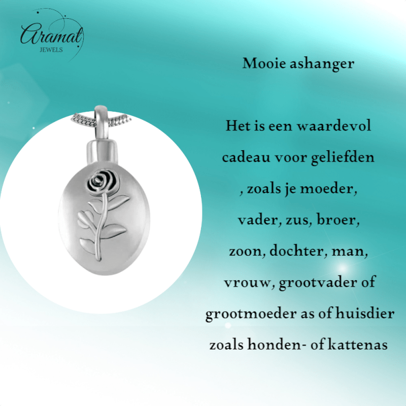 Ashanger Ovaal met Roos - Zilverkleurig RVS - hang566 - Gedenkhangers kopen# - 30mm - alles - ashangers