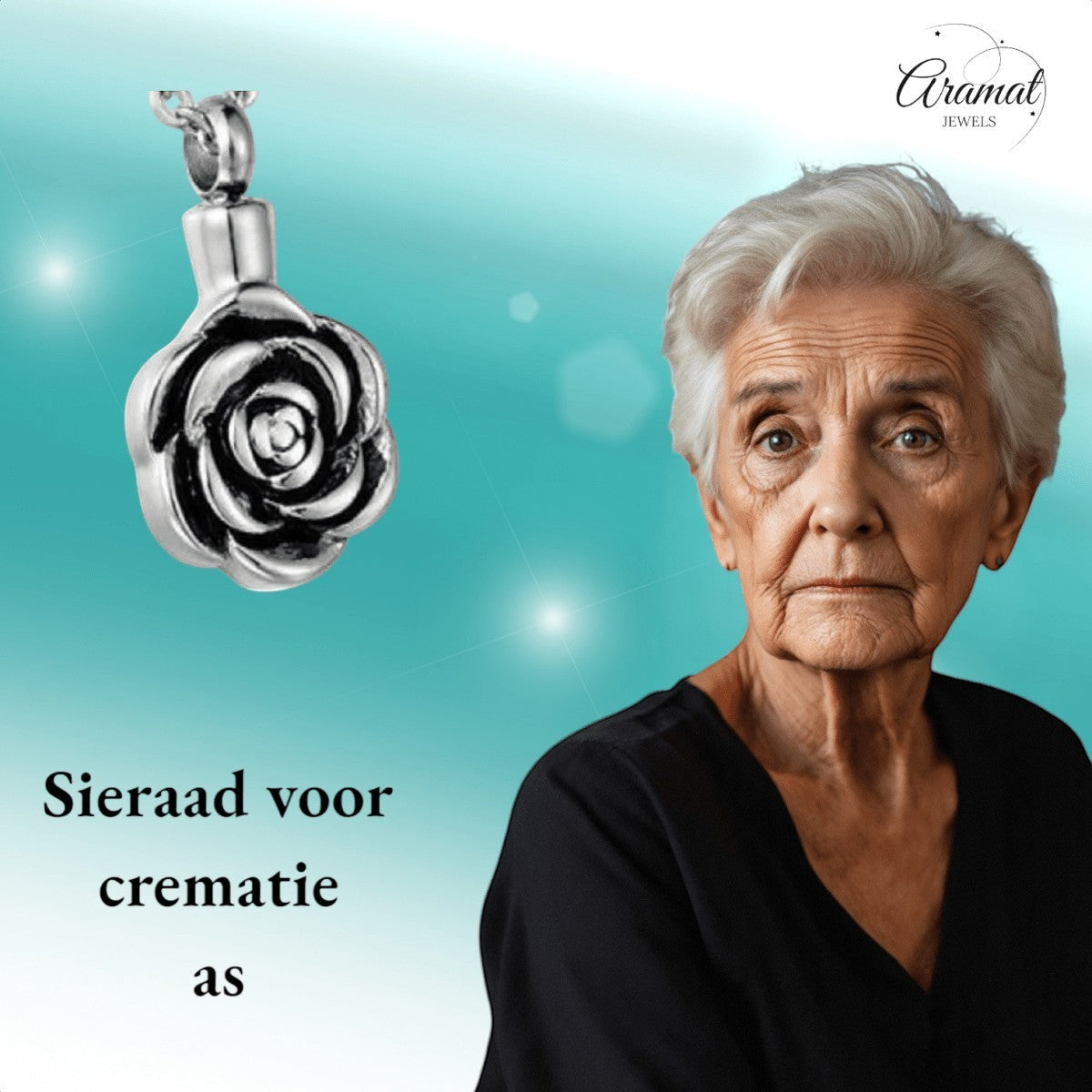 Ashanger roos zilverkleurig – gedenksieraad RVS - Aramat Jewels - Gedenkhangers - cadeautip