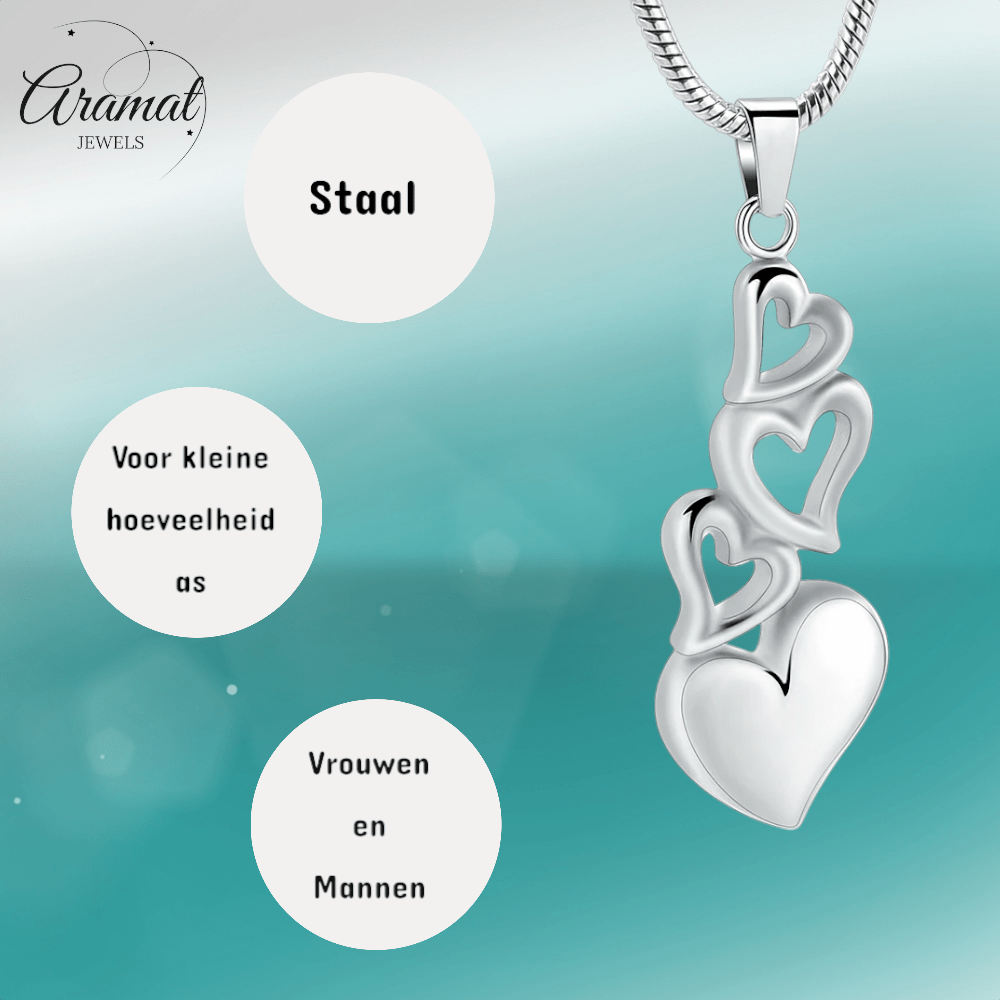 Ashanger vier harten – symbolisch rouwsieraad staal - Aramat Jewels - Gedenkhangers - cadeautip