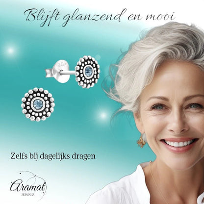 Bali Oorbellen Licht Blauw Kristal | 925 Zilver - oor1058 - 29351 - Oorbellen kopen# - 6mm - 925 Zilver - alles