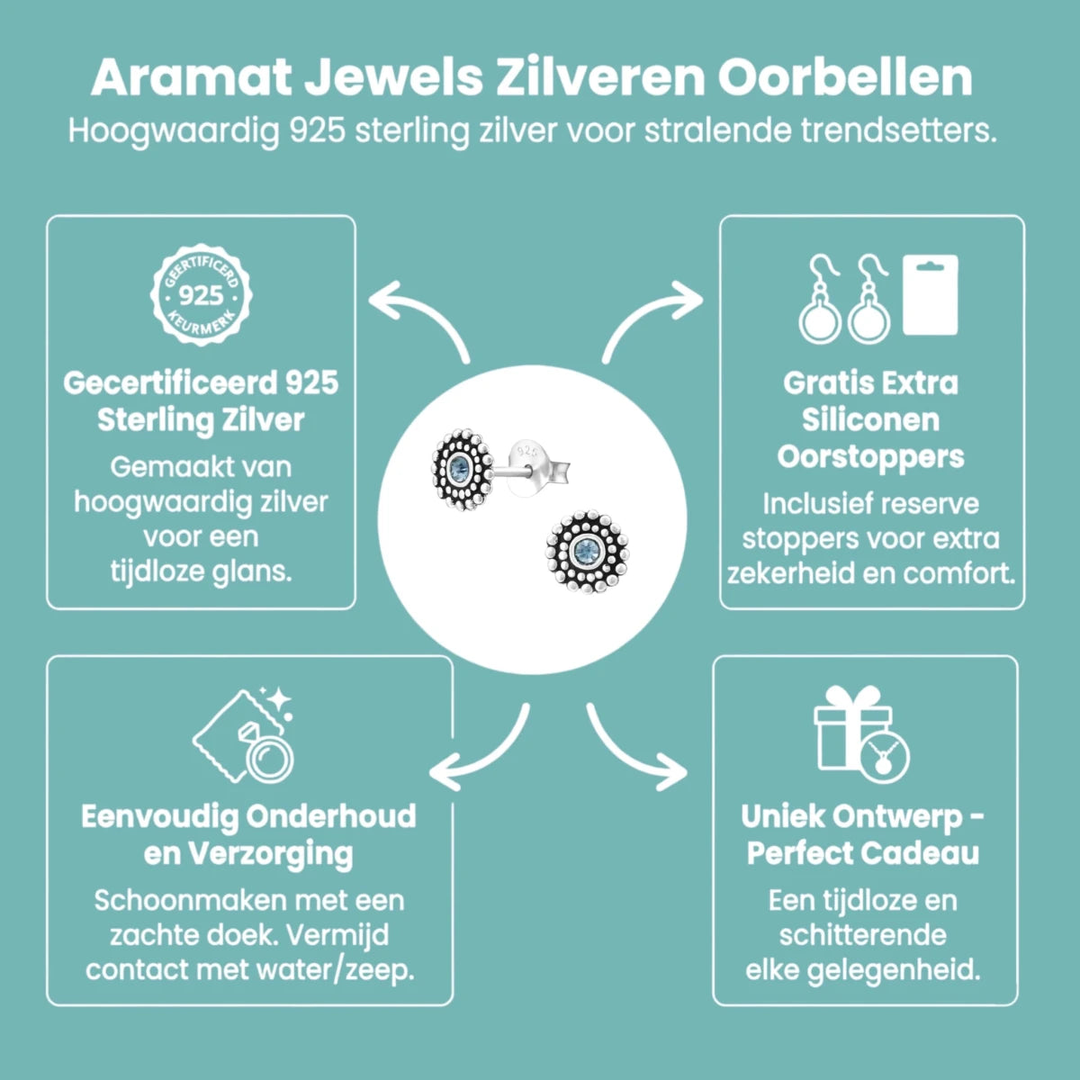 Bali Oorbellen Licht Blauw Kristal | 925 Zilver - Aramat Jewels - Oorbellen - cadeautip