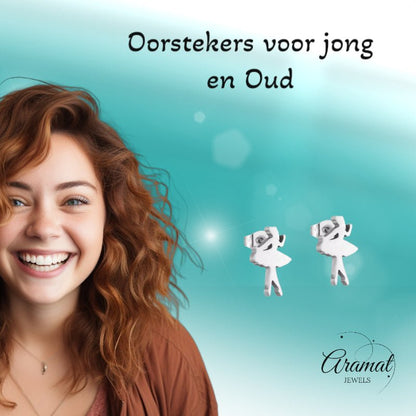 Ballerina Oorstekers RVS – Zilverkleur 10x6mm - Aramat Jewels - Oorbellen - cadeautip