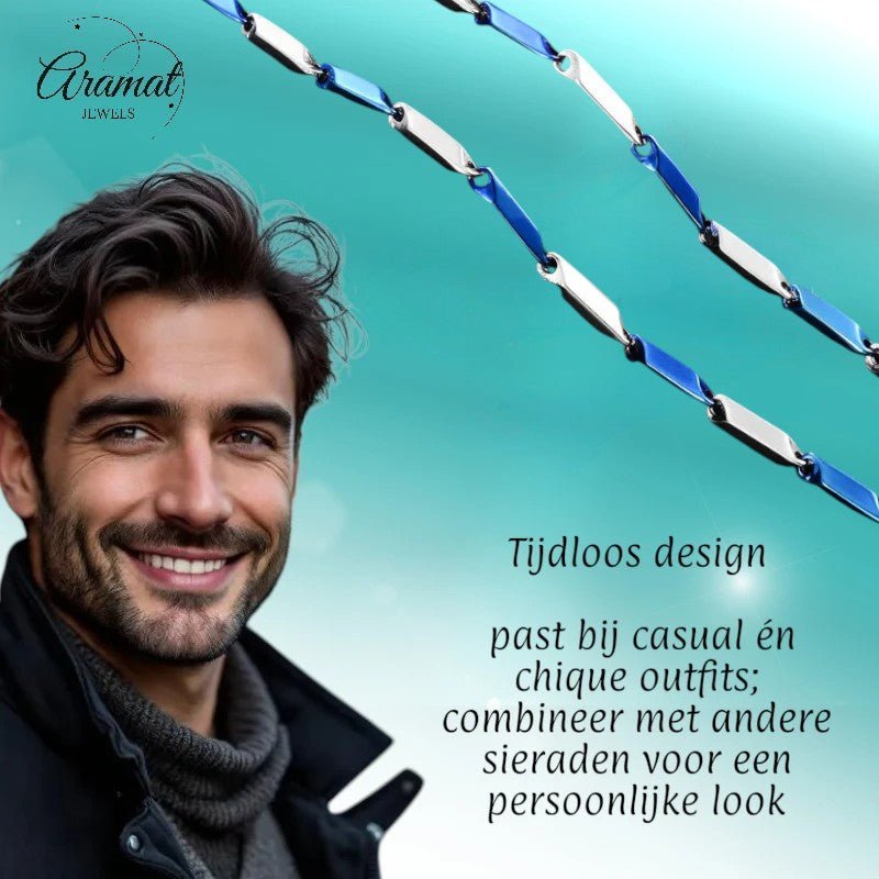 Bicolor Bamboo Ketting Blauw - Zilver Staal – 60cm - Aramat Jewels - Halskettingen - cadeautip