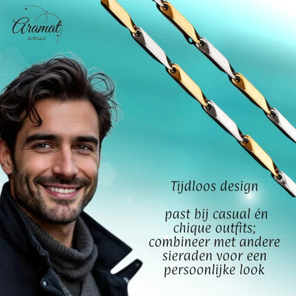Bicolor Bamboo Ketting van Goud - en Zilverkleurig RVS –3mm Breed - 60cm Lang - Aramat Jewels - Halskettingen - cadeautip