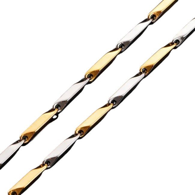 Bicolor Bamboo Ketting van Goud - en Zilverkleurig RVS –3mm Breed - 60cm Lang - Aramat Jewels - Halskettingen - cadeautip