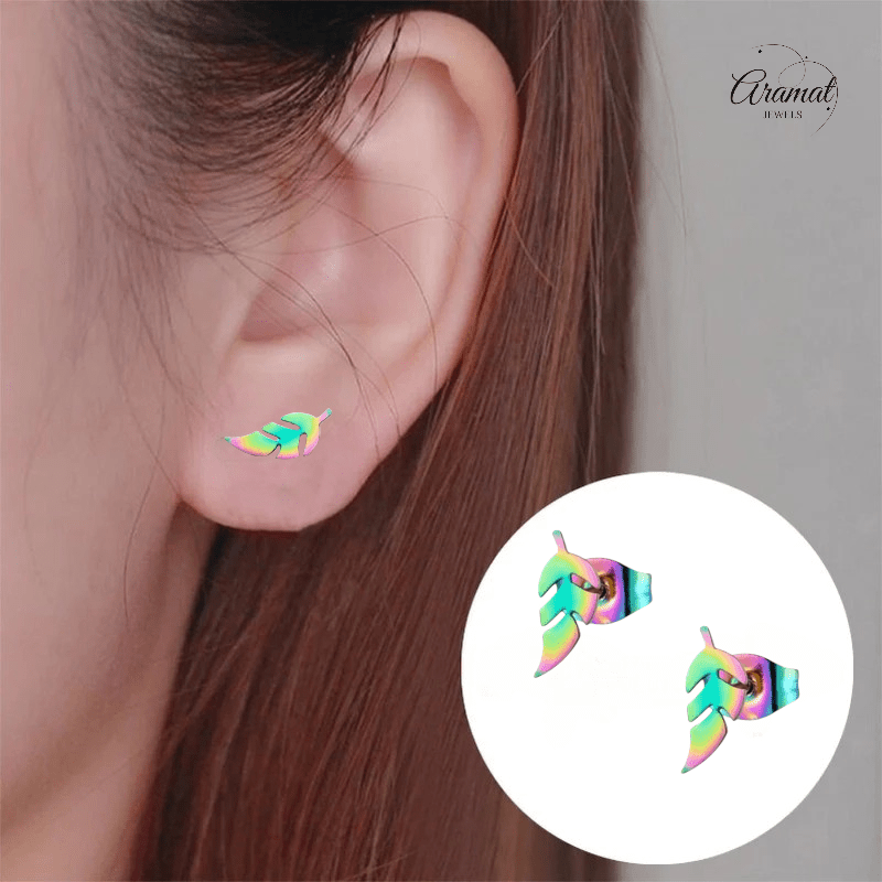 Bladvormige Oorbellen – RVS – 5x13 mm – Uniseks Regenboogkleur - oor151 - Oorbellen kopen# - 13mm - alles - blad