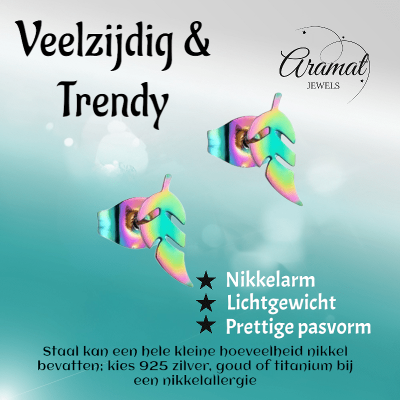 Bladvormige Oorbellen – RVS – 5x13 mm – Uniseks Regenboogkleur - oor151 - Oorbellen kopen# - 13mm - alles - blad