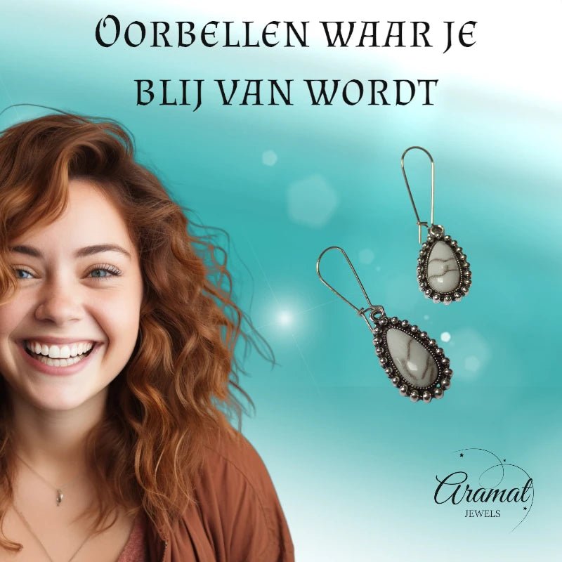 Boho Druppel Oorhangers met Steen - oor6049 - Oorhangers kopen# - 55mm - alles - bali