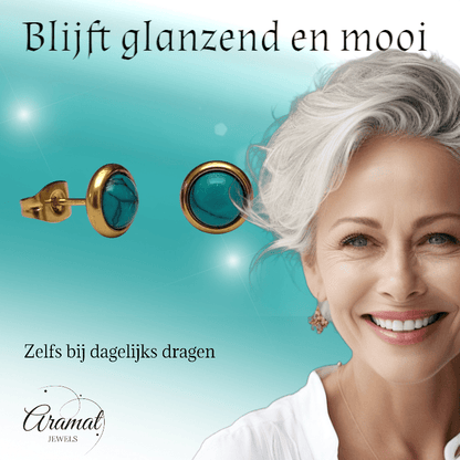 Boho Goudkleurige Oorbellen met Turquoise Groen 8mm - oor3065 - Oorbellen kopen# - 8mm - alles - cadeau
