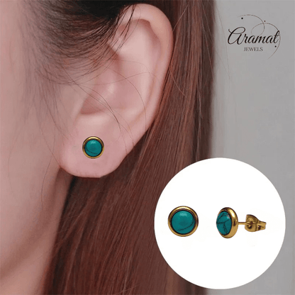 Boho Goudkleurige Oorbellen met Turquoise Groen 8mm - oor3065 - Oorbellen kopen# - 8mm - alles - cadeau