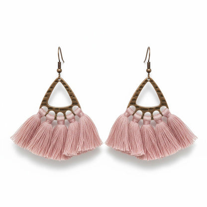 Boho Oorhangers Kwastjes Roze 55x30mm - Aramat Jewels - Oorbellen - cadeautip