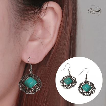 Boho Oorhangers met Vierkante Turquoise Steen - oor6023 - Oorhangers kopen# - alles - bali - blauw