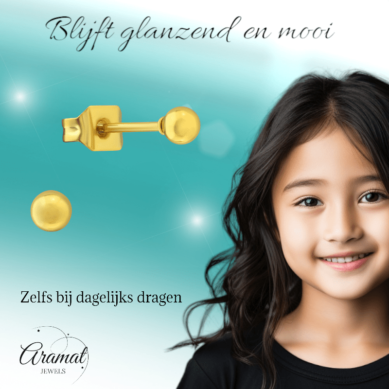 Bolletjes oorbellen – Goudkleur – 3mm - oor2719 - XE5558 - Oorbellen kopen# - 3mm - alles - bolletjes