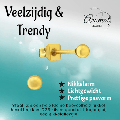 Bolletjes oorbellen – Goudkleur – 3mm - oor2719 - XE5558 - Oorbellen kopen# - 3mm - alles - bolletjes