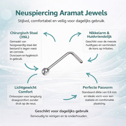 Stalen Neuspiercing Zilverkleurig Bolletje – 2mm L-staafje