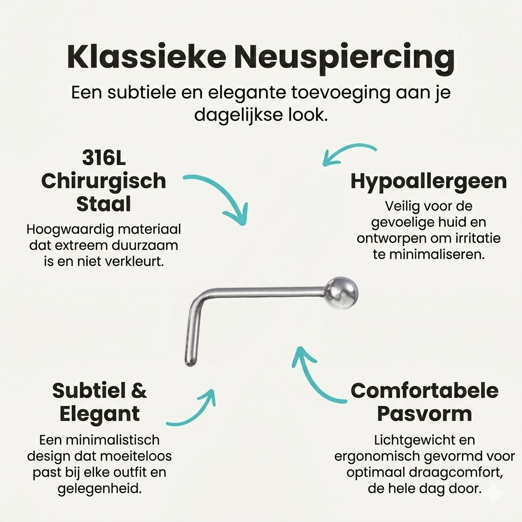 Stalen Neuspiercing Zilverkleurig Bolletje – 2mm L-staafje