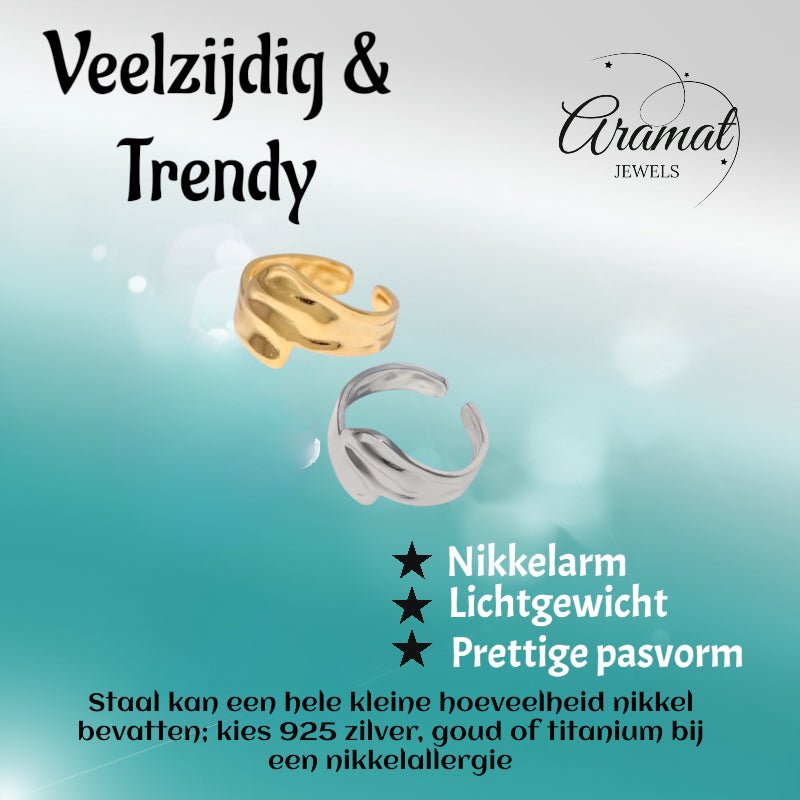 Brede Moderne One Size Ring RVS (14 mm) - Aramat Jewels - Ringen - cadeautip