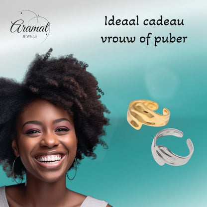 Brede Moderne One Size Ring RVS (14 mm) - Aramat Jewels - Ringen - cadeautip