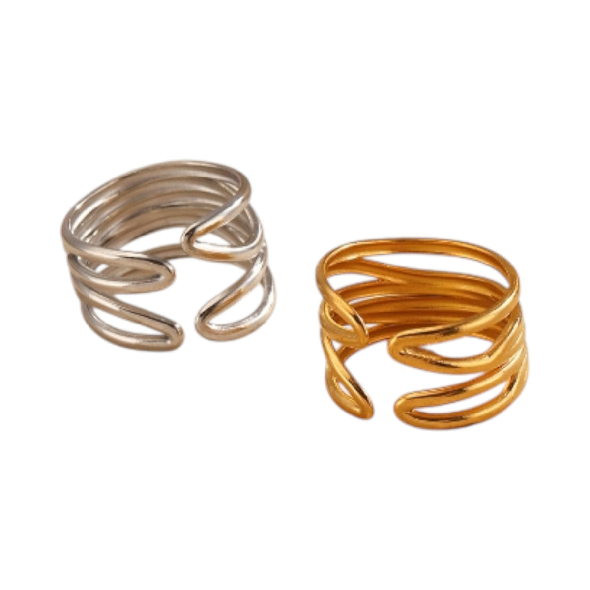 Brede One Size Ring RVS met Modern Lijnenspel (14 mm) - Aramat Jewels - Ringen - cadeautip