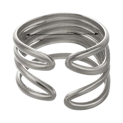 Brede One Size Ring RVS met Modern Lijnenspel (14 mm) - Aramat Jewels - Ringen - cadeautip