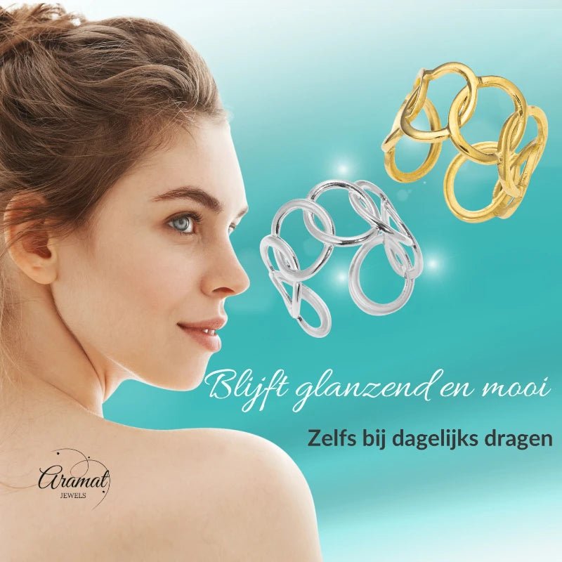 Brede One Size Ring RVS met Ovale Schakels (13 mm) - Aramat Jewels - Ringen - cadeautip