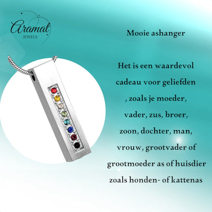 Crematiehanger buis multi - zirkonia – zilverkleur – 34mm - Aramat Jewels - Gedenkhangers - cadeautip