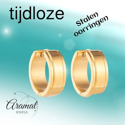 Creolen – RVS Goudkleur met Opstaande Rand (13mm of 20mm) - Aramat Jewels - Oorringen - cadeautip
