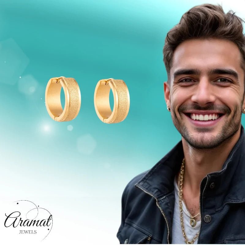 Creolen – RVS Goudkleur met Sandblasted Textuur (13mm of 20mm) - Aramat Jewels - Oorringen - cadeautip